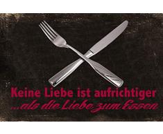 Schatzmix Spruch Keine Liebe ist aufrichtiger als die zum Essen 20x30 Deko Blechschild, Blech, Mehrfarbig, 20x30 cm