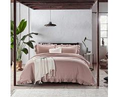 Meadow Park Washed Leinen Bettbezug Set, 3, Steppdecke, Set, Queen Size, Farbe ， 100% Pure French Bettwäsche, Bettbezug One mit zwei kissenrollen, Vintage Garment Washed, Super Soft Betten Set King blush