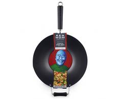Ken Hom KH435001 Karbonstahl mit Antihaftbeschichtung, Ø 35 cm Wok, Phenolhartgriff, Schwarz