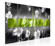 Bilder Abstrakt Blumen Wandbild 150 x 60 cm Vlies - Leinwand Bild XXL Format Wandbilder Wohnzimmer Wohnung Deko Kunstdrucke Grün 5 Teilig - MADE IN GERMANY - Fertig zum Aufhängen 104456b