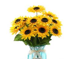DerBlue Künstlicher Sonnenblumenstrauß mit Köpfen (Zwei Verschiedene Blütendurchmesser) und Blättern, Kunstseide, Sonnenblumen, Blumenstrauß für Zuhause, Büro, Partys und Hochzeitsdekoration 4 inches