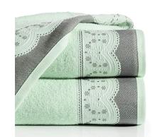 Eurofirany Tina Handtuch Baumwolle Bordüre Jacquard Spitzenmuster Weich Dick Set 3-er Pack, Mint, 70X140cm