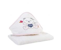 Design91 Baby Babyhandtuch Kapuze Weiß Rosa Handtücher Kinderhandtuch Kindermotiv Teddybär Teddy Mädchen Badezimmer Weich Süß Kuschelig, 75x75 cm
