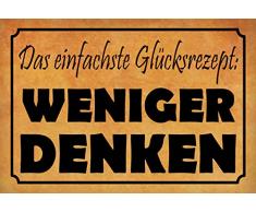 Schatzmix Spruch GlÃ¼cksrezept: Weniger Denken Metallschild 20x30 Deko Blechschild, Blech, Mehrfarbig, 20x30 cm