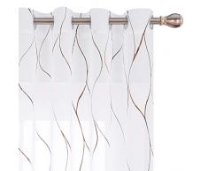 Deconovo Vorhang mit Wellenmuster, halbtransparent, Leinenoptik, Ösenvorhänge für Wohnzimmer, Weiß, 2 Stück 52Wx108L Inch Bronze