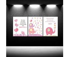 iKNOW FOTO Leinwanddruck, Motiv Elefant und Vögel, für Babyzimmer und Kinderzimmer, mit Zitaten und Zitaten