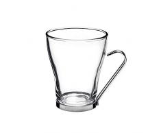 Bormioli Rocco Oslo Cappuccino-Glas-Tassen, 4 Set, 200 ml, gehärtetes Glas, ergonomische Edelstahlgriffe, spülmaschinenfest, für Kaffeetränke, Getränke, Latte, Macchiato, Espresso, Mokka und mehr