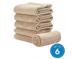 iDesign 6er-Set Handtücher, kleines Handtuch mit gewebter Verzierung aus Baumwolle, weiches und saugfähiges Handtuch Set mit Aufhänger für Waschbecken und Gäste-WC, beige