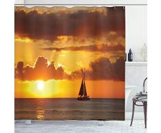 Segelboot Decor Vorhang für die Dusche Set by ambesonne, letzten zu der Sonne über Ocean Segelboot Freiheit Entspannende Mediterraner, Badezimmer Zubehör, 69 W x 70l Zoll
