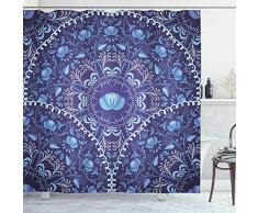 NAVY blau decor Vorhang für die Dusche von ambesonne, runde und Floral gleichermaßen Oriental Design Kunstwerk, gemustert, Stoff Badezimmer Decor Set mit Haken, 177,8 cm, navy blau, weiß und blau