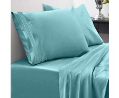 1800 Fadenzahl Bettwäsche Set - weiche ägyptische Qualität gebürstete Mikrofaser hypoallergen - Luxus Bettwäsche Set mit Bettlaken, 2 Kissenbezügen Bettlaken-Set Twin XL Blau - Misty Blue