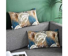 AmHoo 2 Stück Regenwaldblatt Chenille bestickt Überwurf Kissenbezug Weiche Kissenbezüge Home Deko Sofa Kissen Fall für Sofa Schlafzimmer Auto 12x20 blau