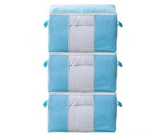 Tubwair Kleider-Organizer-Taschen, 3 Stück, faltbarer Schrank-Organizer für Kleidung, Aufbewahrungsbox mit verstärktem Griff, Vliesstoff, Kleideraufbewahrung mit stabilem Reißverschluss, transparentes Fenster free size blau