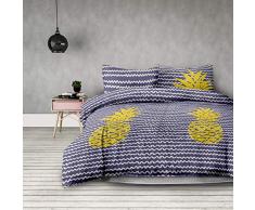 AmeliaHome 2tlg Bettwäsche 140x200 cm mit 1 Kopfkissenbezug 63x63 cm Wellen Microfaser Reißverschluss Basic Collection Pineapple violett gelb
