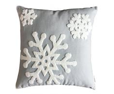 S-shine Crafts Canvas Baumwolle Stickerei Überwurf Weihnachten Snow Überwurf quadratisch Kissen abdeckt, Winter Schneeflocke Thema 43,2 x 43,2 cm grau