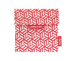 Rolleat SnacknGo – Snackbeutel | wiederverwendbarer, ökologische Lunchbox, BPA frei, leicht zu reinigender Snackbag - Motiv: Tiles Quadrat, Farbe: rot, 18 x 18cm