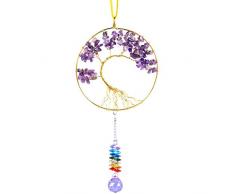mookaitedecor Crystal Tree of Life Sonnenfänger mit Kristallkugel Prisma, Wanddekoration für Fenster und Zuhause violett