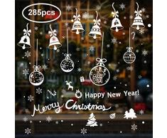 Weihnachts-Fensteraufkleber – statische Aufkleber, mit Schneeflocke, Frohe Weihnachten, Weihnachtsmann, Schneemann, Glocke – 285 Stück DIY dekorative Tür- und Fensteraufkleber, für Weihnachtsdekorationen, Partyzubehör (8 Blatt)