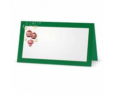 Weihnachten Bälle grün Tischkarten, flach oder Zelt Stil – 10 oder 50 Pack – Weiß blanko vorne mit Bordüre – Placement Tisch Name Platz Stationery Party Supplies Anlass Abendessen, grün, TENT STYLE