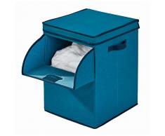 iDesign Stoffbox, große Aufbewahrungsbox aus Baumwoll-Polyester-Mischung mit 2 Griffen, Klappe und Deckel, faltbare Ordnungsbox für Schrank, Schlaf- und Kinderzimmer, blau