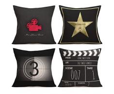 Asamour Sommer-Kissenbezüge, tropische Kissenbezüge, Motiv: Flamingo mit Kaktus, Stachelblumen, Blätter, Kissenbezug, Leinen, 45,7 x 45,7 cm, 4 Stück 18 x 18 4 Pack Black Cinema