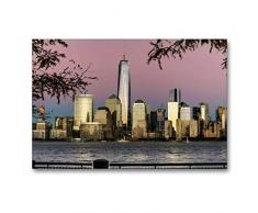 Premium Textil-Leinwand 90 x 60 cm Quer-Format Blick von New Jersey auf Midtown Manhattan bei Sonnenuntergang | Wandbild, HD-Bild auf Keilrahmen, Fertigbild auf hochwertigem Vlies, Leinwanddruck von Kurt Krause