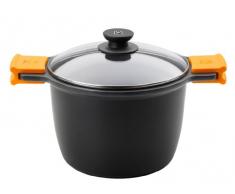 BRA Efficient - hoher Kochtopf mit Glasdeckel und Silikongriffen, Aluminiumguss mit Antihaftbeschichtung Teflon Platinum Plus 20 cm Schwarz