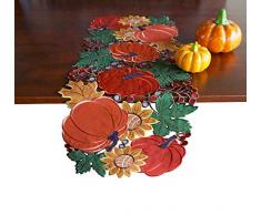 GRANDDECO Tischläufer für Ernte, Cutwork-Applikation, bestickte Kürbis/Ahornblätter, Kommode, Schal, Tischdekoration für Thanksgivings Day Home Dinner Holiday Party Dekoration Runner 13x36 kürbis