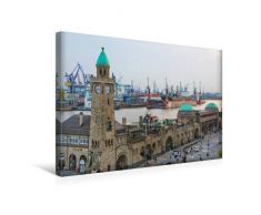 Premium Textil-Leinwand 45 x 30 cm Quer-Format Die St.Pauli Landungsbrücken | Wandbild, HD-Bild auf Keilrahmen, Fertigbild auf hochwertigem Vlies, Leinwanddruck von Gabriele Krug