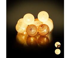 Relaxdays, weiß-grau-braun LED Lichterkette mit 10 Baumwollkugeln, batteriebetrieben, Stimmungslichter, Kugeln 6 cm Ø, PS, Baumwolle