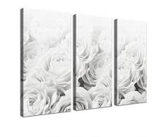 LANA KK - Leinwandbild Bed Of Roses BW mit Blumen auf Echtholz-Keilrahmen â Frühling und Natur Fotoleinwand-Kunstdruck in weiÃ, dreiteilig & fertig gerahmt in 120x80cm