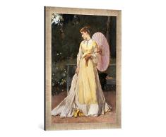Gerahmtes Bild von Alfred Stevens Auf dem Lande - Dame mit Sonnenschirm, Kunstdruck im hochwertigen handgefertigten Bilder-Rahmen, 50x70 cm, Silber Raya