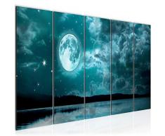 Bilder Landschaft Mond Wandbild 200 x 80 cm Vlies - Leinwand Bild XXL Format Wandbilder Wohnzimmer Wohnung Deko Kunstdrucke Türkis 5 Teilig - MADE IN GERMANY - Fertig zum Aufhängen 607555c