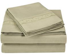 Superior Super Weiches Licht Gewicht knitterfrei-Bettlaken-Set mit Regal Stickerei in Geschenk-Box, 100% gebürstete Mikrofaser, Salbei, Twin/X-Large, 3-teilig
