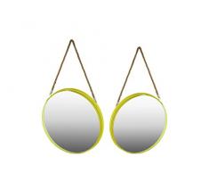 Urban Trends Wandspiegel aus Metall mit Seilaufhänger, rund, gelb, 2 Stück
