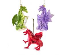 Kurt Adler Dekofigur, Drache in Rot, Violett, Grün, 11,4 cm, 3 Stück