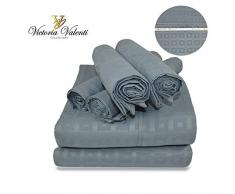 Victoria Valenti Bettlaken-Set mit 4 Kissenbezügen (Zwei Kissenbezüge), Doppelbett gebürstet und sehr weich mit tiefen Taschen für extra Tiefe Matratze, Mikrofaser, hypoallergen King grau