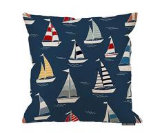 HGOD DESIGNS Kissenbezug, Motiv: Boote auf blauem Meer, Baumwolle, Leinen, Polyester, Dekoration, Sofa, Schreibtisch, Stuhl, Schlafzimmer, 40,6 x 40,6 cm 18x18 Inch A11-0065