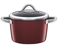 Silit Vitaliano Rosso Kochtopf hoch 22cm, Glasdeckel, Fleischtopf 4,7l, Silargan Funktionskeramik, Topf Induktion, dunkelrot