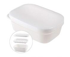 Sharlity Rechteckige Seifenbox mit weißer Versiegelung, wasserfest, tragbare Seifenschale aus Kunststoff, Seifenschutz aus Holz, für Badezimmer, Reisen und Zuhause