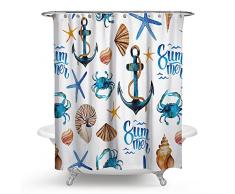Huakz Blau Maritim Anker Seestern Shell Duschvorhang Summer Holiday Tropical Sea Navigation Badezimmer Polyester-Decor-Weiß Blau Badewanne Dusche Vorhang 177,8 x 177,8 cm