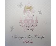WHITE COTTON CARDS Pink Kronleuchter Wishing You A Wonderful Truly Birthday, handgefertigt