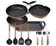 Bergner Kochtopf-Set Infinity Chefs, Bronze und Schwarz, Bratpfanne Ø28 cm Rotisserie Grill 28 X 28 cm Pfanne Wok Ø28 cm Plancha Bräter 30 x 23 cm