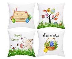 BLEUM CADE Set von 4 dekorativen Kissenbezügen, Kissenbezügen, Sofakissen, für Zuhause, Büro, Auto, Sofa, 45,7 x 45,7 cm 18 x 18-Inch Happy Easter