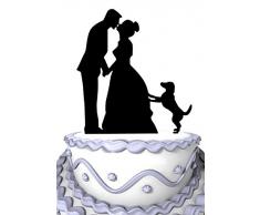 Mei Jia Fei Braut und Brautigam Kissing mit Hund Silhouette Wedding Cake Topper