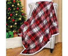 Catalonia Plaid Sherpa Überwurf, wendbar, weich, warm, kuschelig, Micro-Fleece, Plüsch, Überwurf für Bett, Couch TV, 152,4 x 127 cm, Buffalo kariert 50x60 rotem Karo