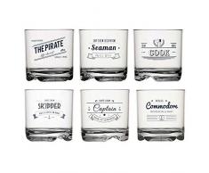 Marine Business Party-Crew Trinkglas, transparent und blau, 9 x 9 x 9.4 cm, 6 Stück