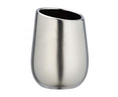 WENKO Zahnputzbecher Badi Zahnbürstenhalter für Zahnbürste und Zahnpasta, Keramik, Chrom matt, 8 x 11 x 8 cm