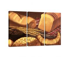 ZingArts 3-teiliges Leinwandbild für Lebensmittel, bunt, Gewürz- und Löffel, Zimt, roter Pfeffer, würzt auf Vintage-Holzhintergrund, Stilleben Kunstwerk, gespannt für Küche und Zuhause, fertig zum Aufhängen Art Deco 16x32x3panel Bread