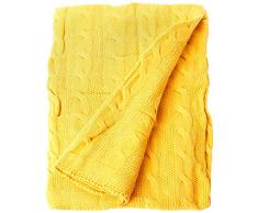 Dreamscene 100% gewebte Baumwolle Kabel Knit Bett Decke/Überwurf Sunshine 125 x 150 cm